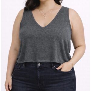 OPEN EDIT • Grey Marled V-Neck Cropped Stretch Tank Top, 3X